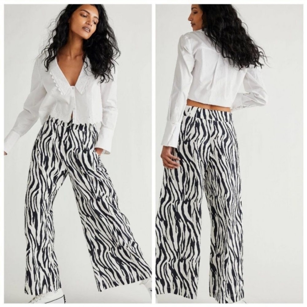 Free People Black & White Zebra Wide Leg Pants